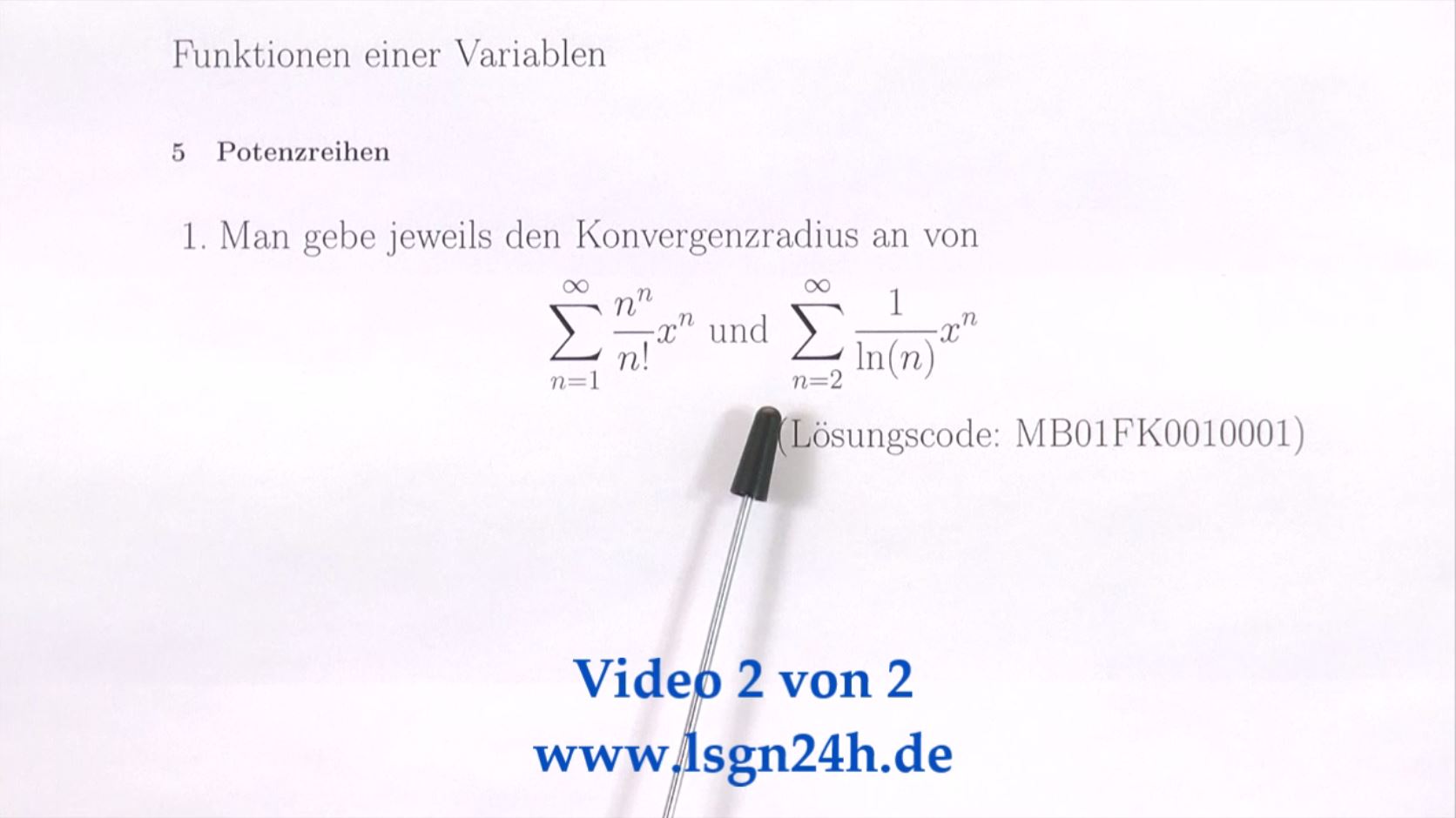 Konvergenzradius einer Potenzreihe: Reihe 2 von 2