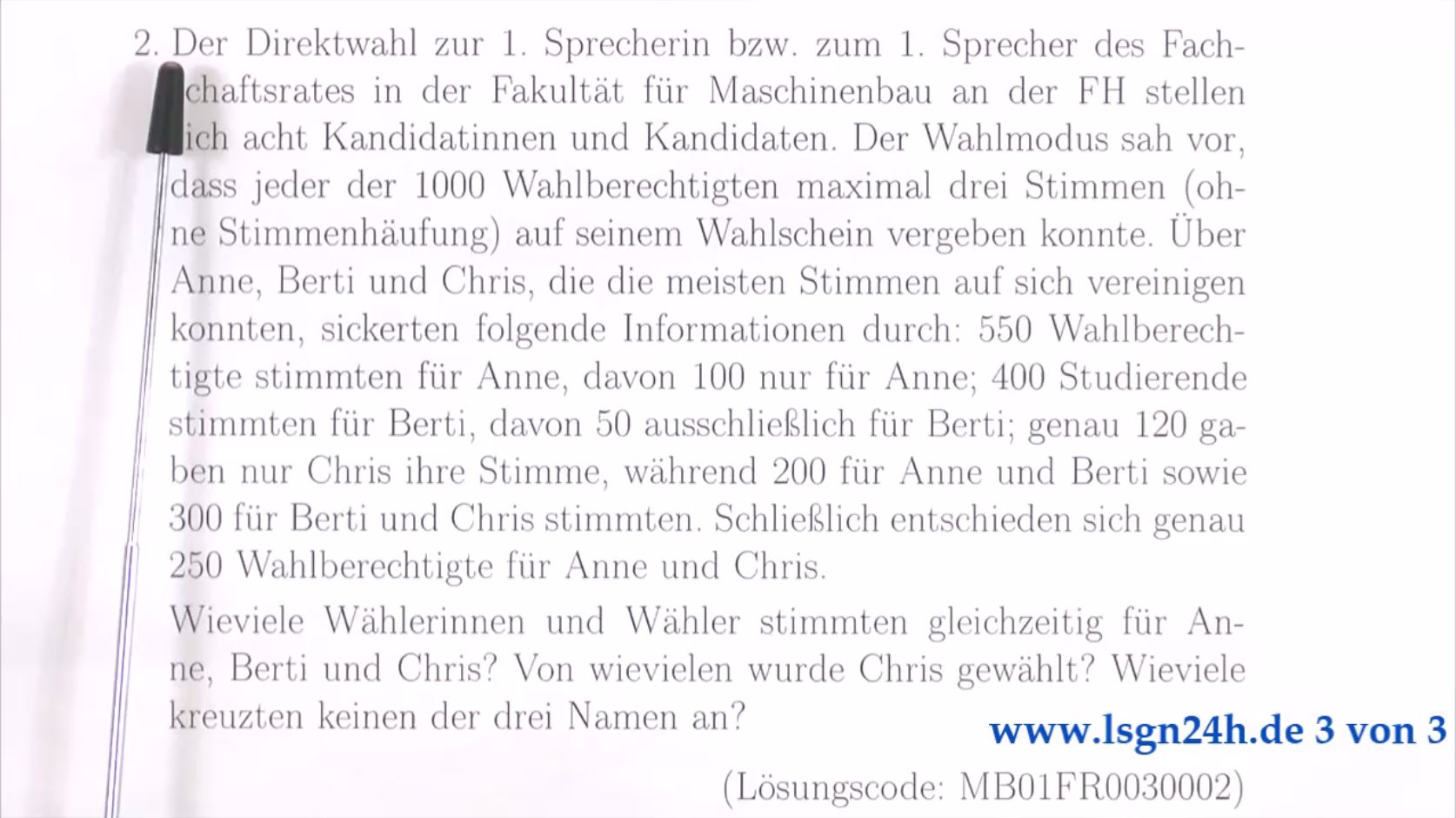 Stimmenverteilung einer Wahl am Fachbereich einer FH (3 von 3)