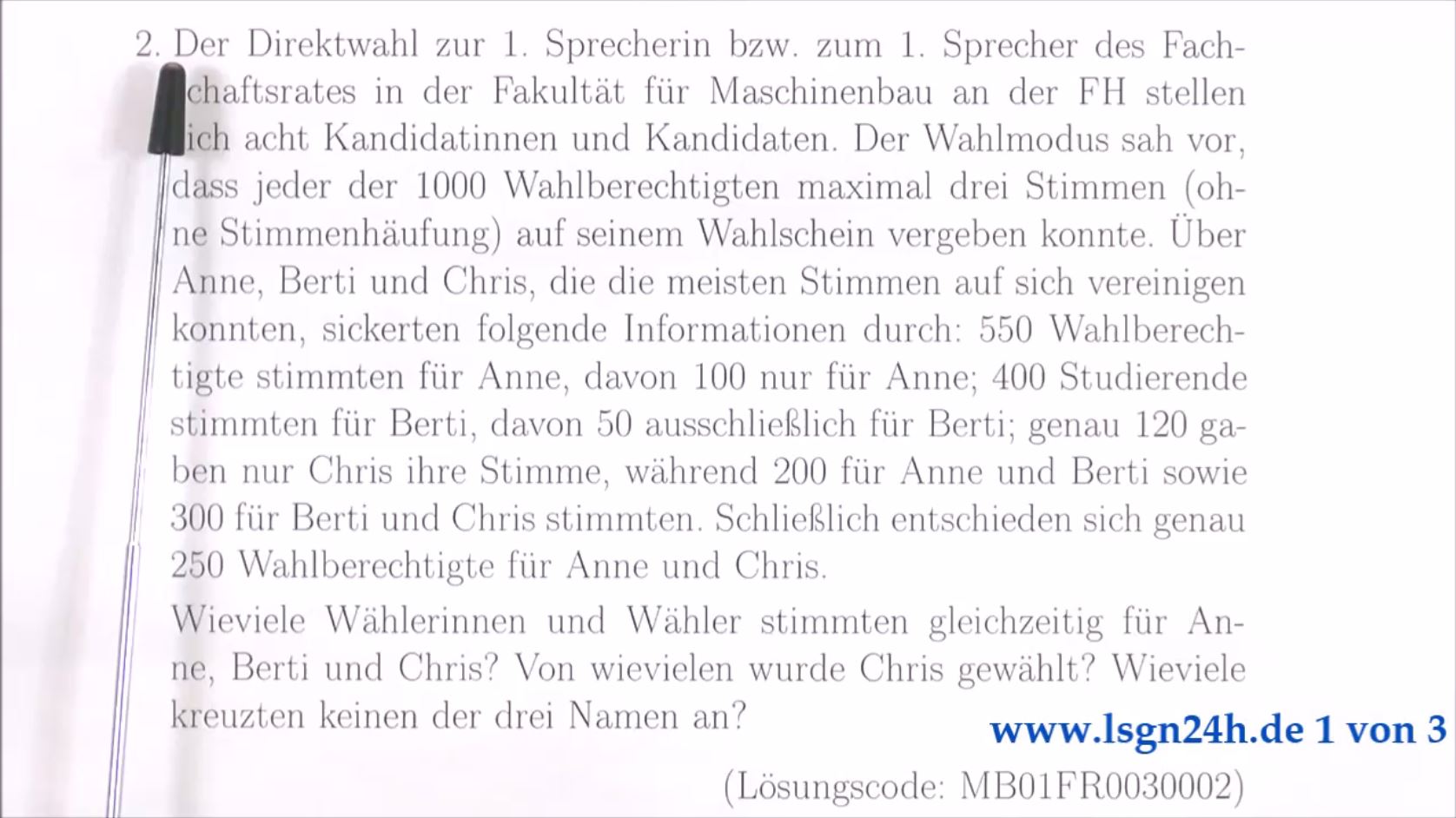 Stimmenverteilung einer Wahl am Fachbereich einer FH (1 von 3)