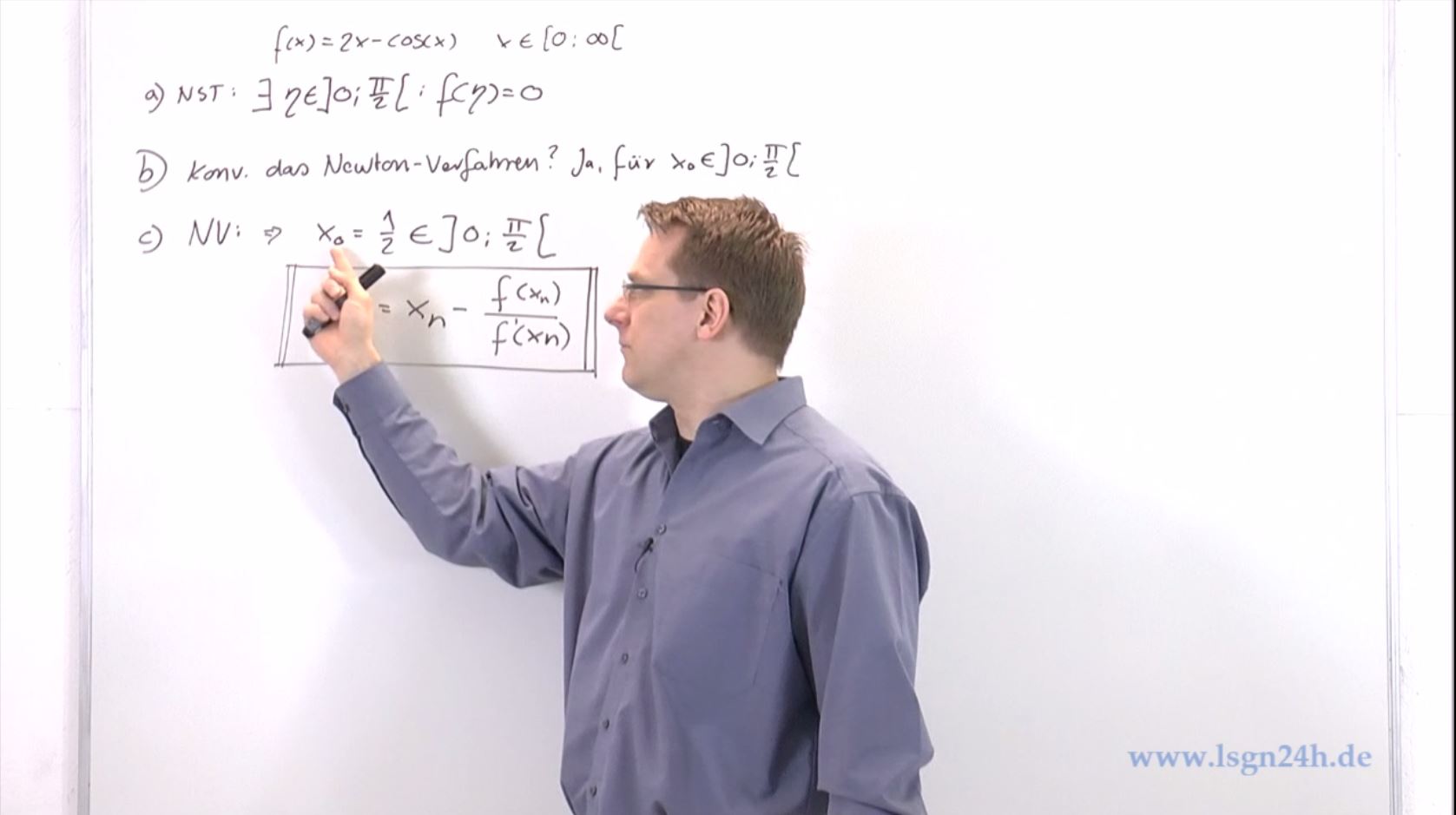 Die Nullstelle von $f(x)=2x-\cos(x)$: Berechnung