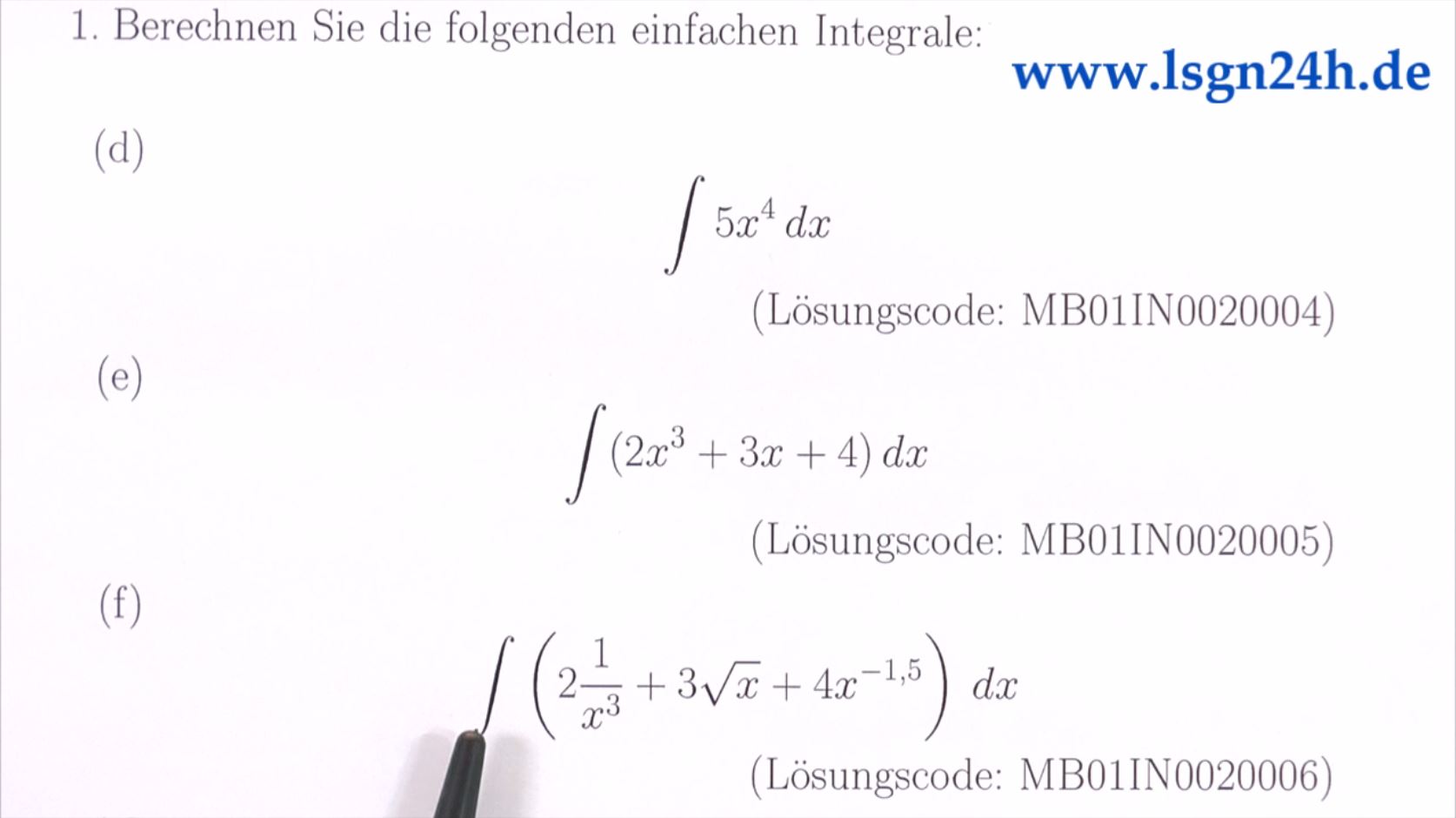 Integration verschiedener Potenzen