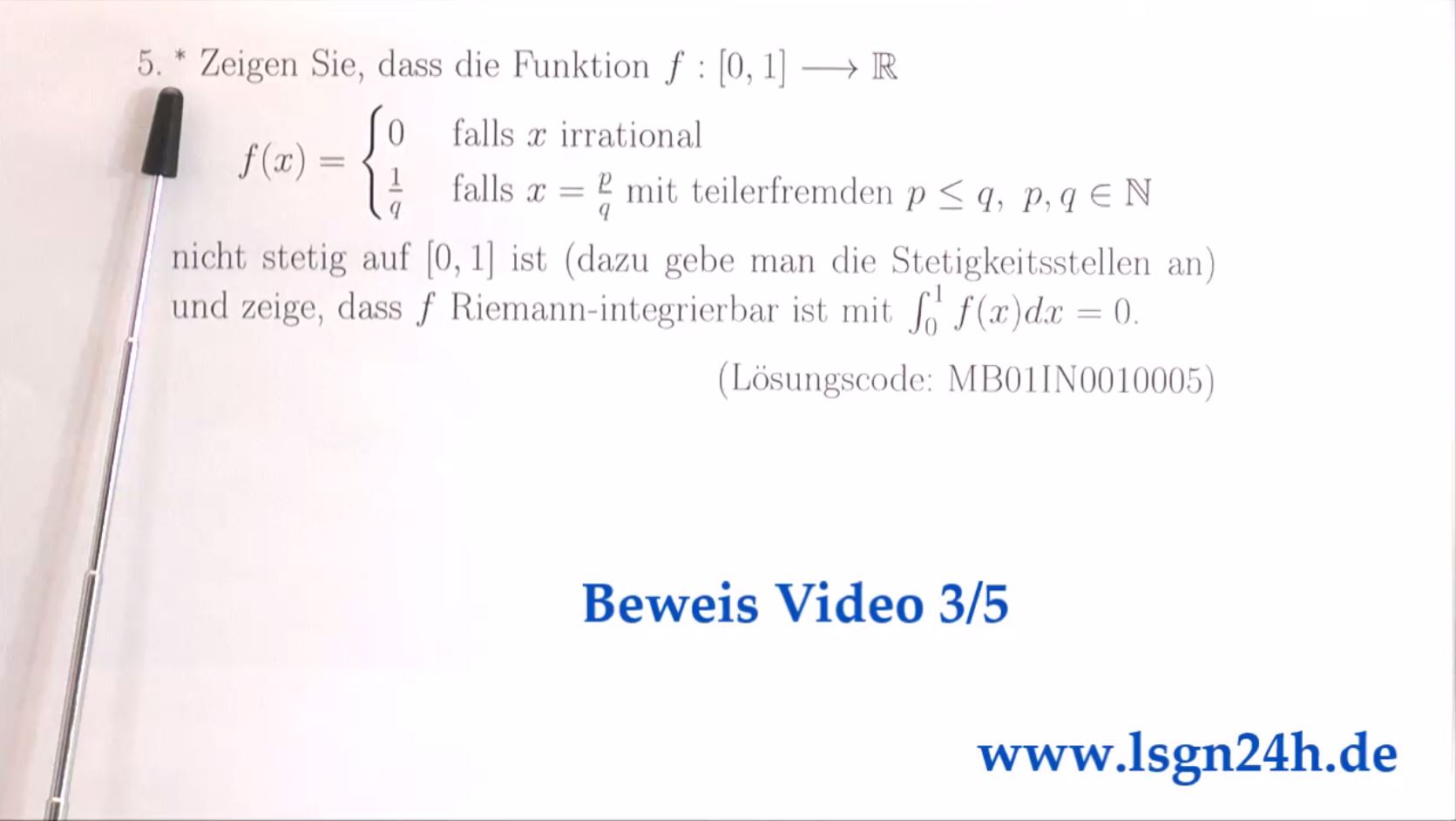 $f$ ist Riemann-integrierbar Teil 1 von 2