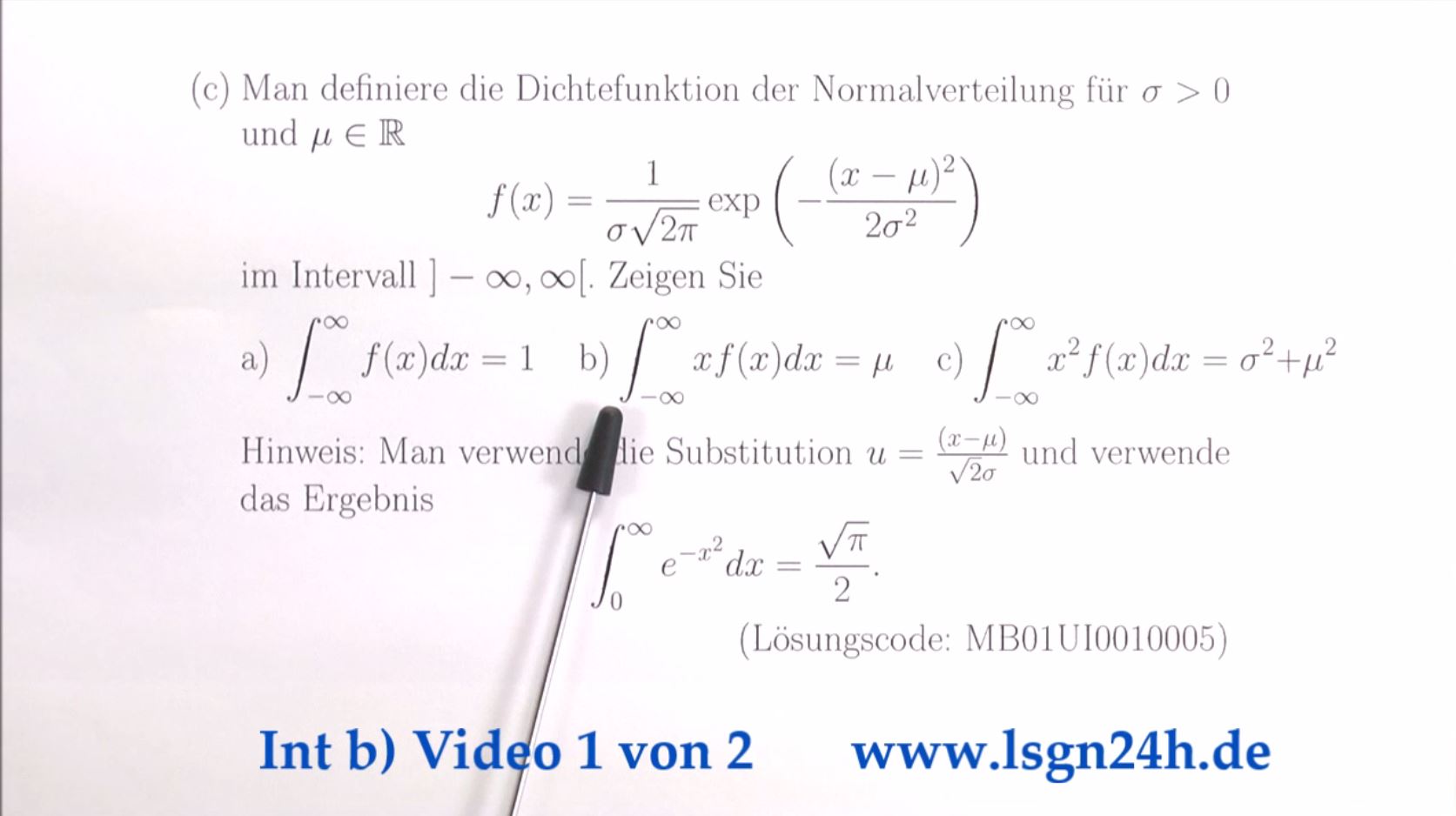 Integral über die Dichtefunktion der Normalverteilung mit Faktor $x$  (1 von 2)