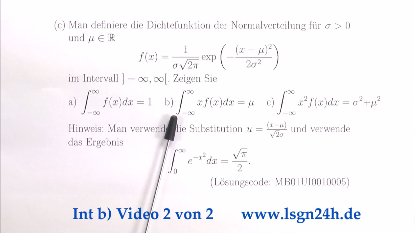 Integral über die Dichtefunktion der Normalverteilung mit Faktor $x$  (2 von 2)