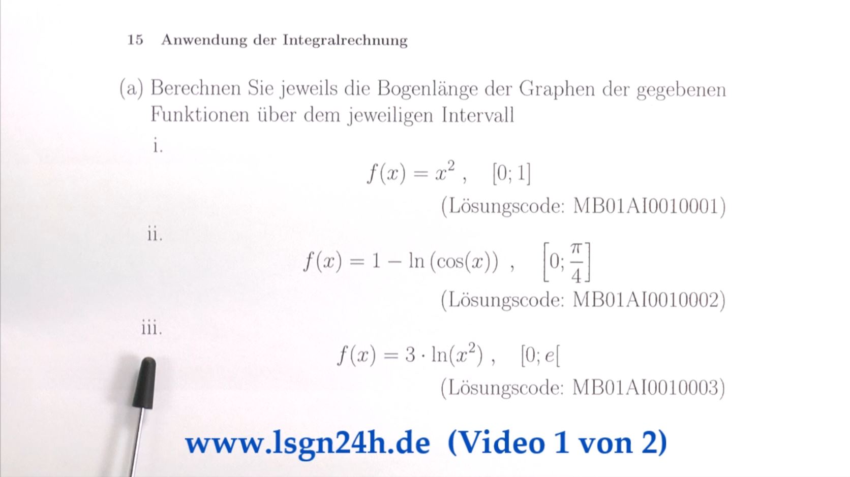 Bogenlänge von einem Stück von $f(x)=3\cdot \ln(x^2)$, die Integration (Video 1 von 2)