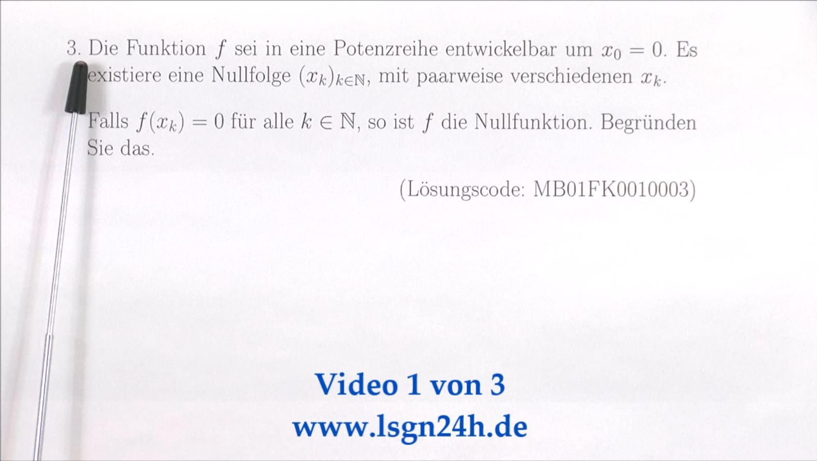 Ist $f$ die Nullfunktion? (Video 1 von 3)