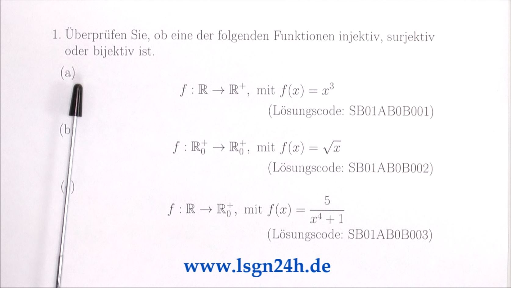 Welche Eigenschaft liegt vor: surjektiv, injektiv, bijektiv? (1 von 3)