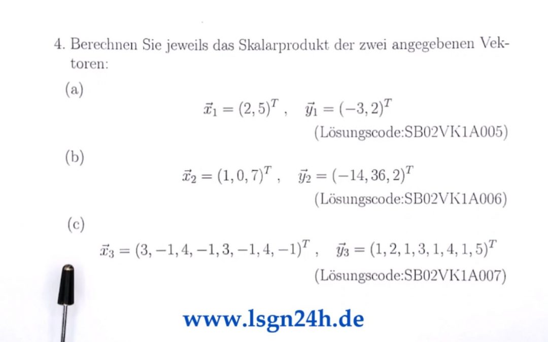 Wie lautet das Skalarprodukt der Vektoren aus dem $\mathbb{R}^8$?