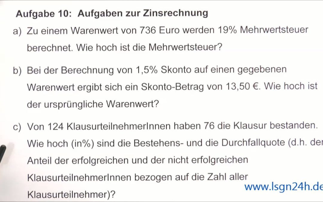 ADA: Aufgaben zur Prozentrechnung: Bestehens- und Durchfallquoten