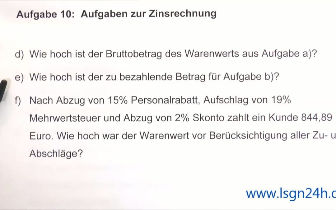 ADA: Aufgaben zur Prozentrechnung: Rechnungsbetrag