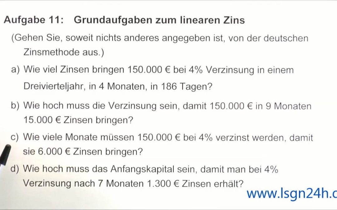 ADA: Grundaufgaben zum linearen Zins: Laufzeit unterjährig