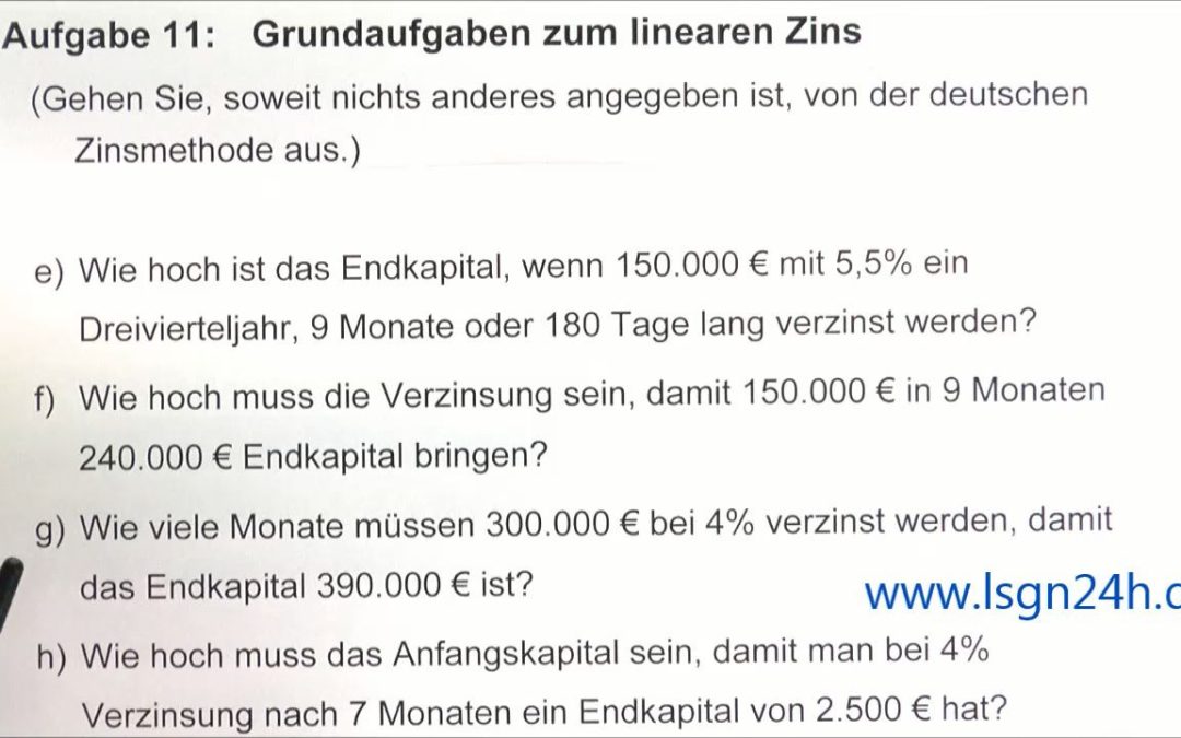 ADA: Grundaufgaben zum linearen Zins: Laufzeit zum Endkapital