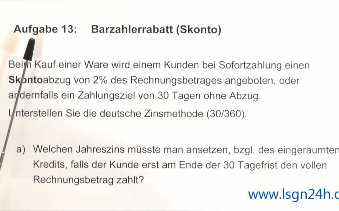 ADA: Skonto : Jahreszinsvergleich 30 Tage Zahlungsziel