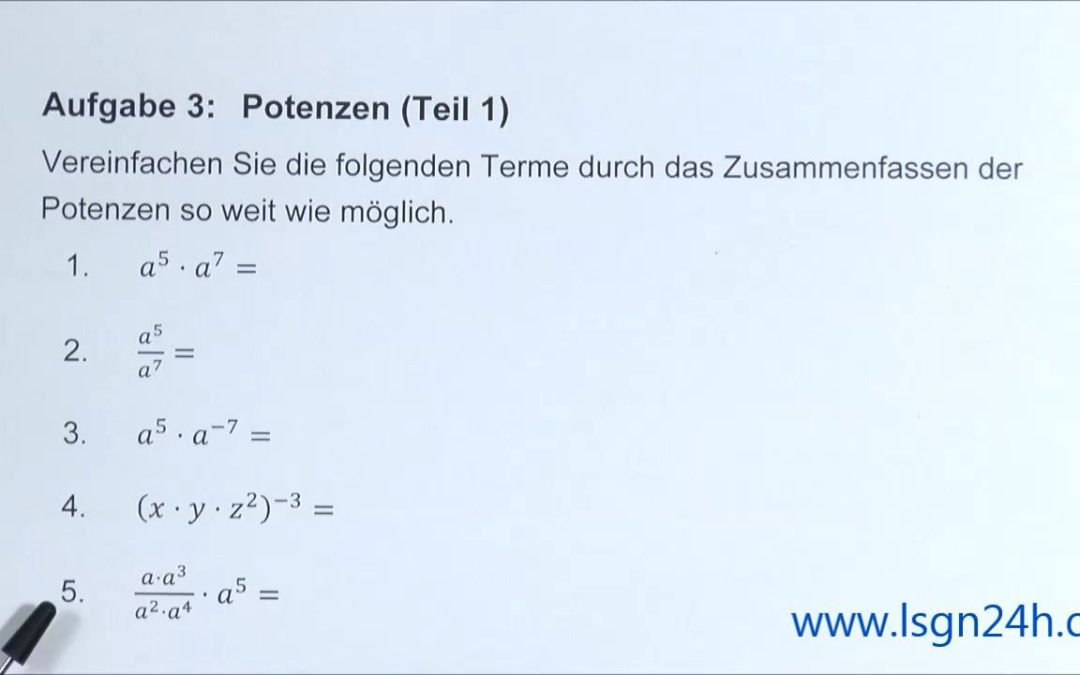 ADA: Potenzen (Teil 1) : Quotient und Produkt bei gleicher Basis