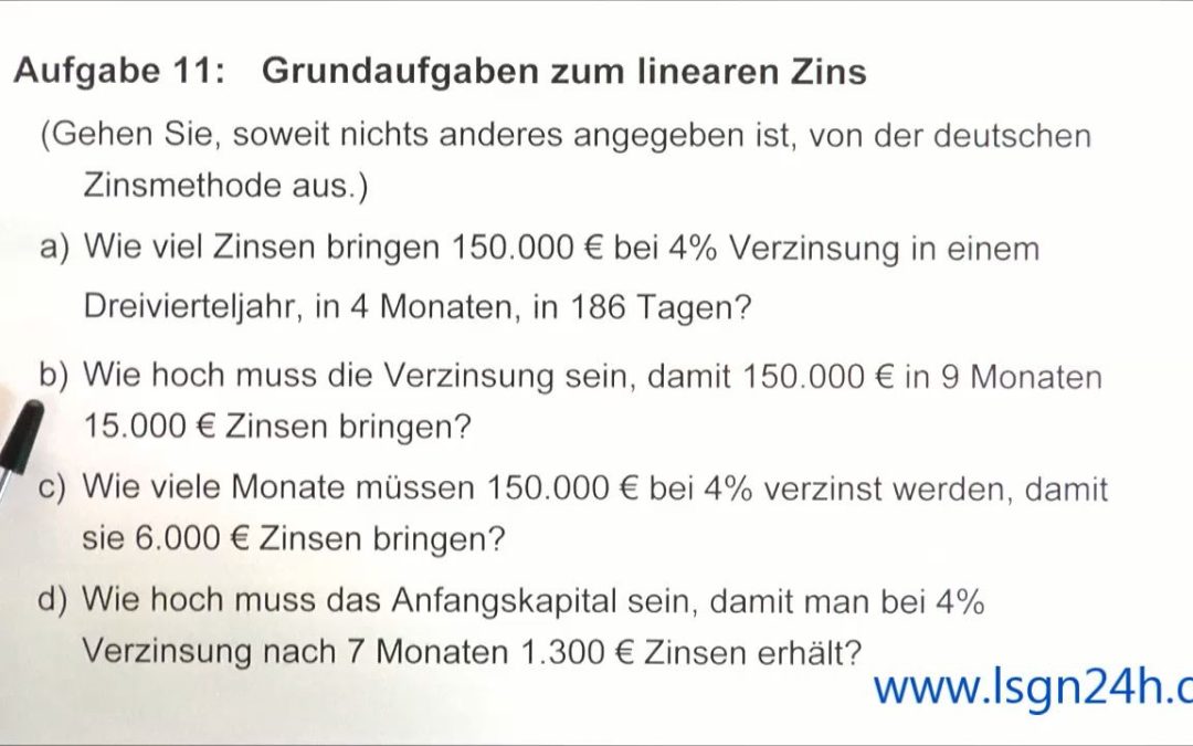 ADA: Grundaufgaben zum linearen Zins: Verzinsung unterjährig