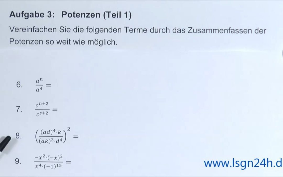 ADA: Potenzen (Teil 1) : Quotient und Potenzen von Potenzen