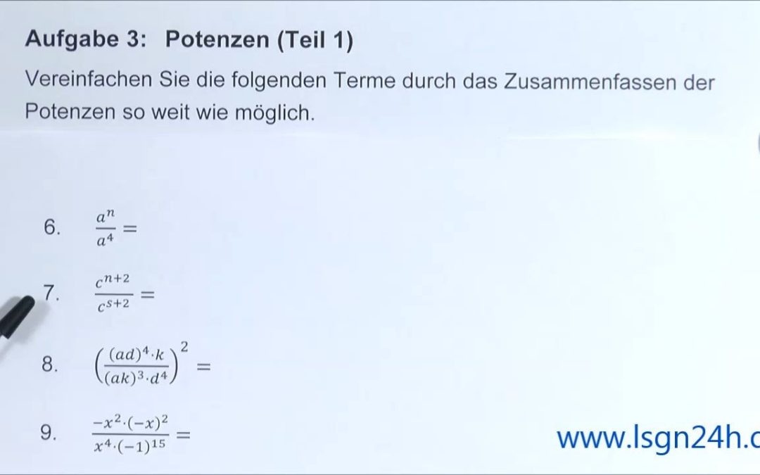 ADA: Potenzen (Teil 1) : Quotient und Summen in den Exponenten