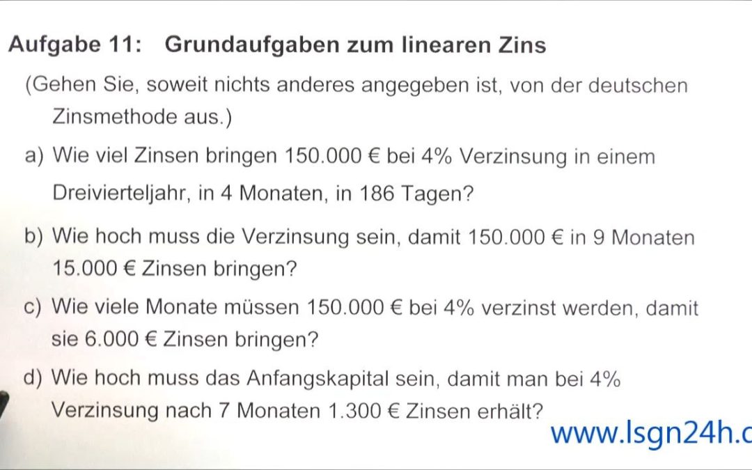 ADA: Grundaufgaben zum linearen Zins: Anfangskapital