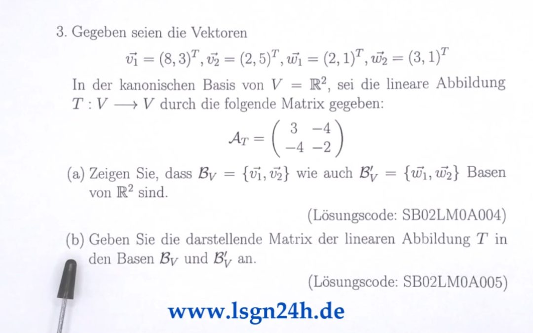 Wie lautet die Matrix zu $T$ in zwei Basen?