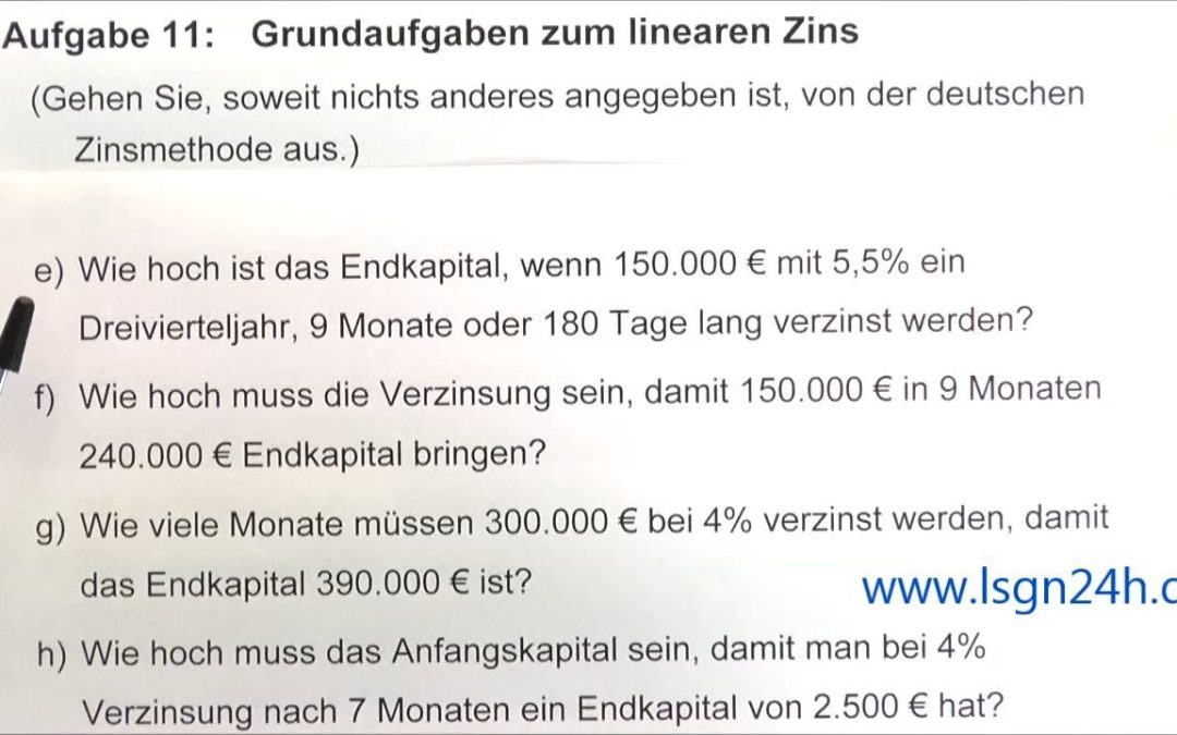 ADA: Grundaufgaben zum linearen Zins: Endkapital