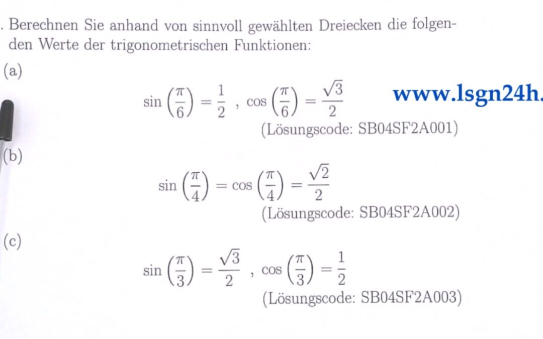 Wie entstehen die algebraischen Werte von Sinus und Kosinus bei $\frac{\pi}{6}$?