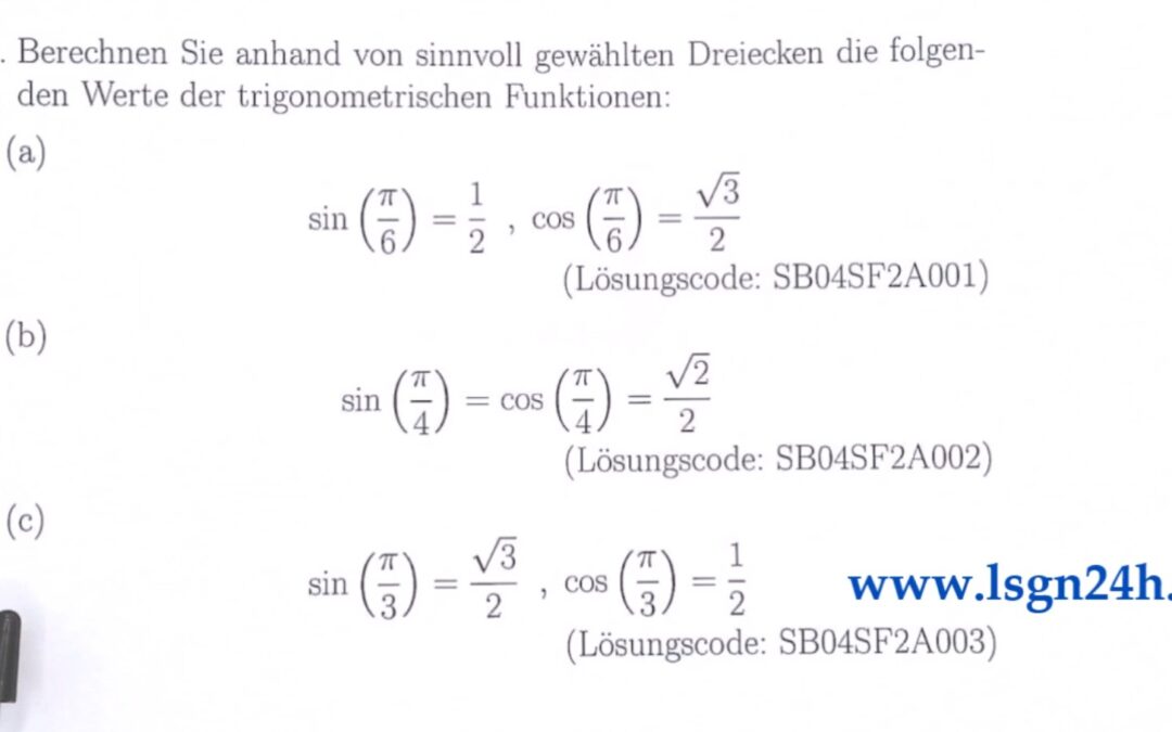 Wie entstehen die algebraischen Werte von Sinus und Kosinus bei $\frac{\pi}{3}$?