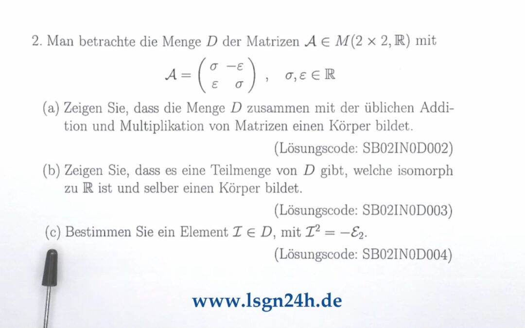 Gibt es ein $\mathcal{I}\in\mathcal{D}$ mit $\mathcal{I}^2=-\mathcal{E}_2$?