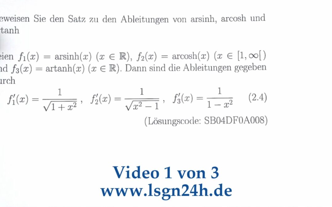 Wie berechnet sich die Ableitung zu $\textrm{arsinh}(x)$?