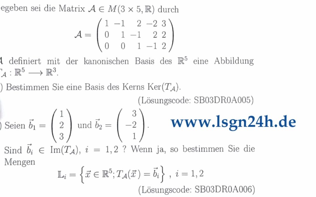 Wie ist der Kern bzgl. der Matrix $\mathcal{A}$ zur linearen Abbildung $T_\mathcal{A}$ gegeben?